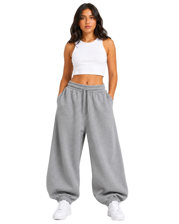 Jogger Oversized Mujer Gris Melange Franela Deli