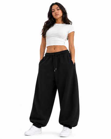 Jogger Oversized Mujer Negro Franela Deli