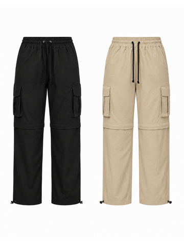 Pantalón Cargo Convertible Tela Mojada Mujer Pack x2 | Negro y Beige | Parachute Fit