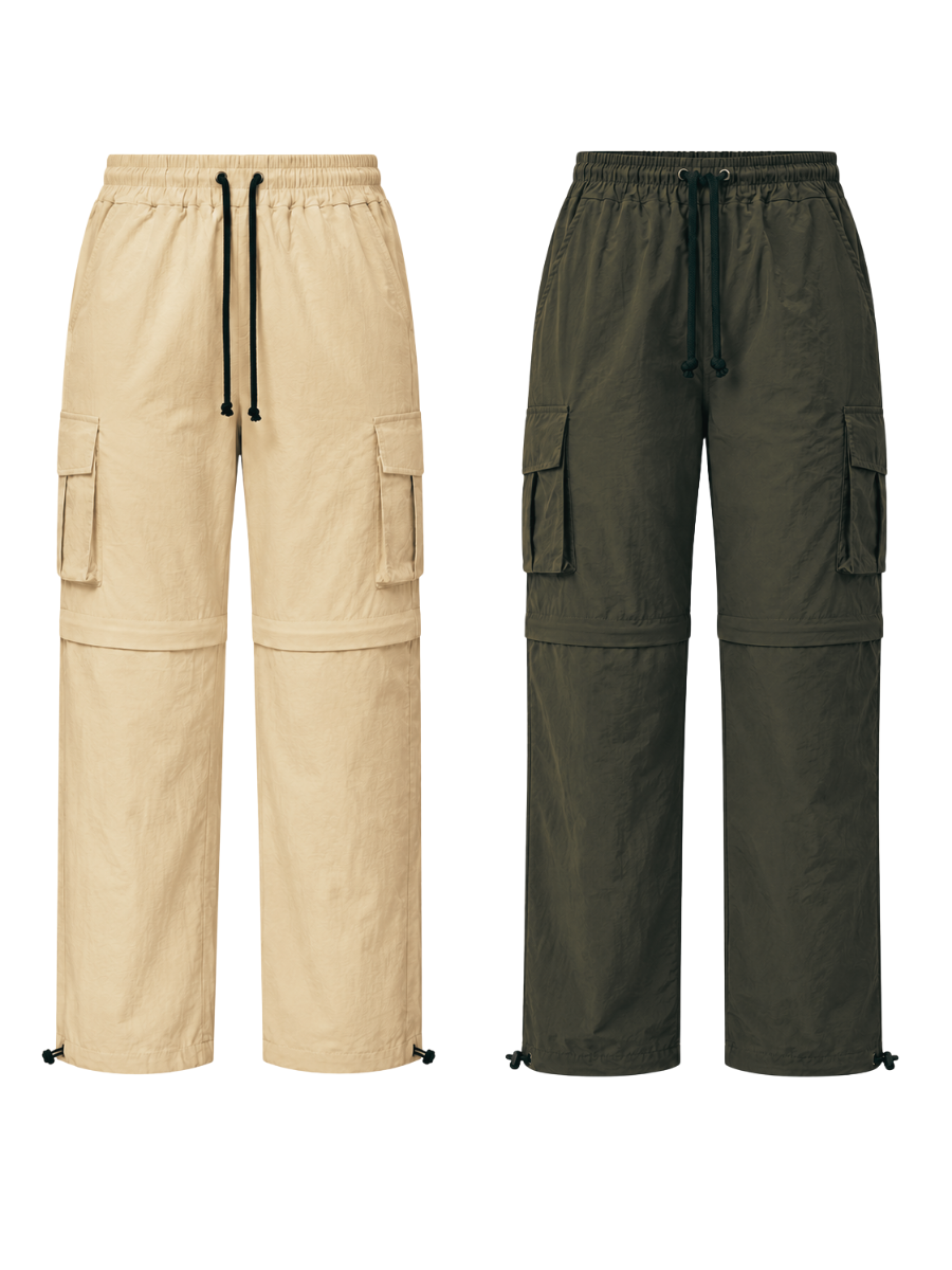 Pantalón Cargo Convertible Parachute para Mujer | Pack x2 Beige + Verde Militar | Tela Mojada