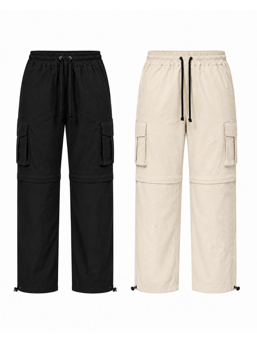 Pantalón Cargo Convertible Tela Mojada Mujer Pack x2 | Negro y Hueso | Parachute Fit