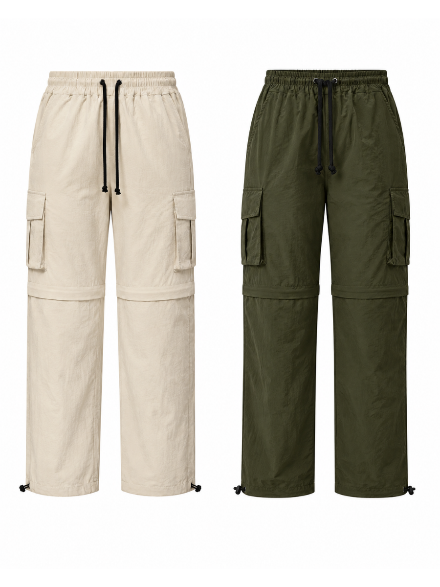 Pantalón Cargo Convertible Parachute para Mujer | Pack x2 Hueso + Verde Militar | Tela Mojada