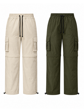 Pantalón Cargo Convertible Parachute para Mujer | Pack x2 Hueso + Verde Militar | Tela Mojada
