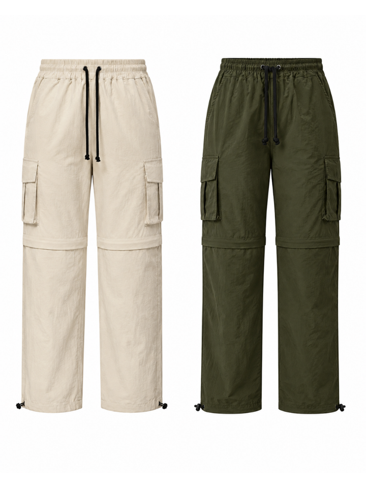 Pantalón Cargo Convertible Parachute para Mujer | Pack x2 Hueso + Verde Militar | Tela Mojada