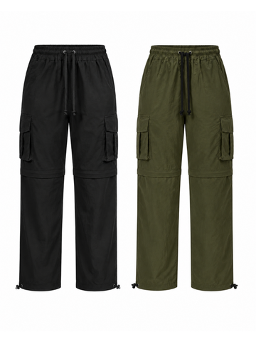Pantalón Cargo Convertible Tela Mojada Mujer Pack x2 | Negro y Verde Militar | Parachute Fit