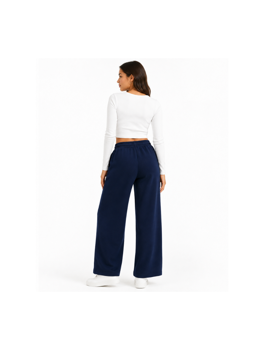 Pantalón Palazzo Azul Marino — Algodón Franela | Pierna Ancha | Mujer | ENKI