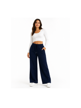 Pantalón Palazzo Azul Marino — Algodón Franela | Pierna Ancha | Mujer | ENKI 1
