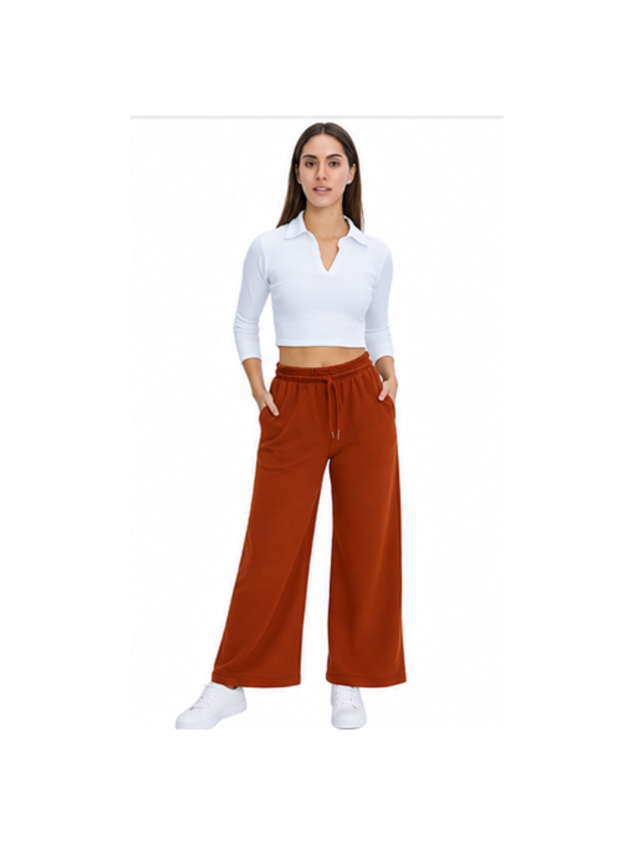 Pantalón Palazzo Lacre — Algodón Franela | Pierna Ancha | Mujer | ENKI