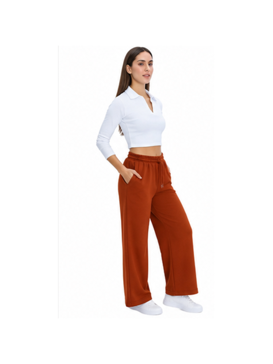 Pantalón Palazzo Lacre — Algodón Franela | Pierna Ancha | Mujer | ENKI