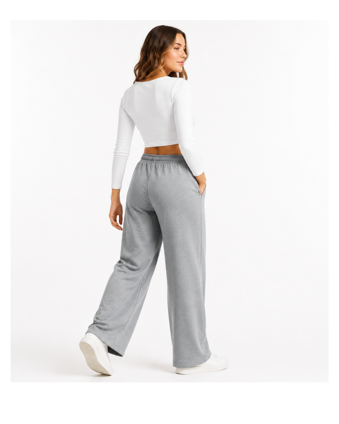 Pantalón Palazzo Melange Gris — Algodón Franela | Pierna Ancha | Mujer | ENKI