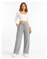 Pantalón Palazzo Melange Gris — Algodón Franela | Pierna Ancha | Mujer | ENKI 1