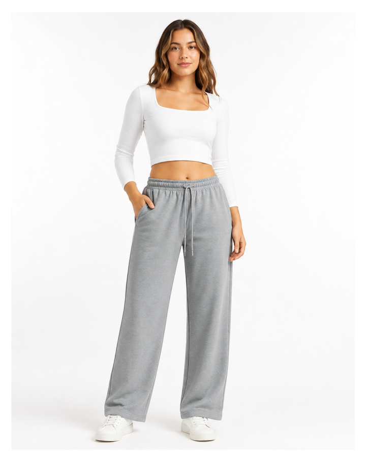 Pantalón Palazzo Melange Gris — Algodón Franela | Pierna Ancha | Mujer | ENKI