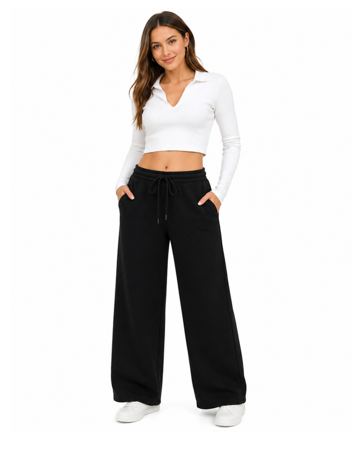 Pantalón Palazzo Negro — Algodón Franela | Pierna Ancha | Mujer | ENKI