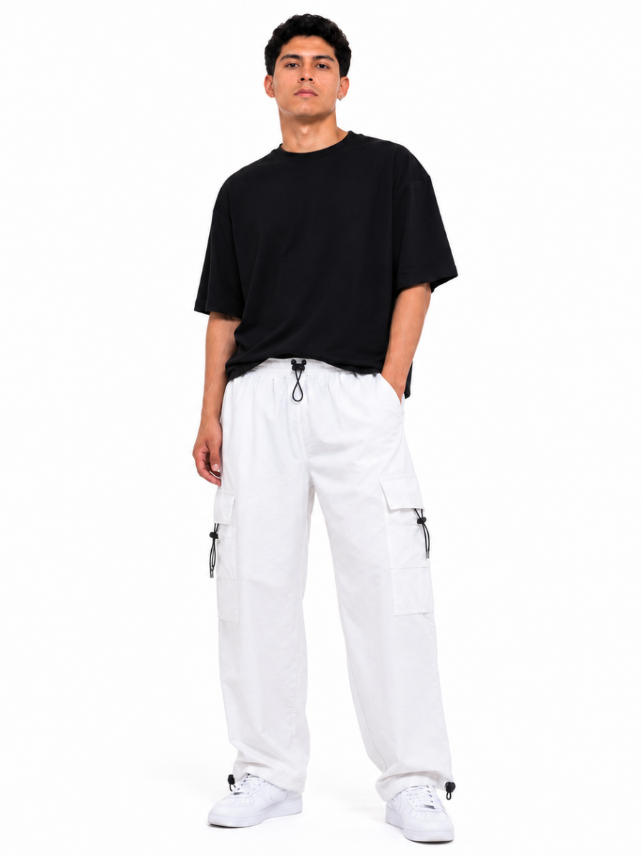 Pantalón Parachute Blanco — Tela Mojada | Regulador en Bota | Cargo | Hombre | ENKI