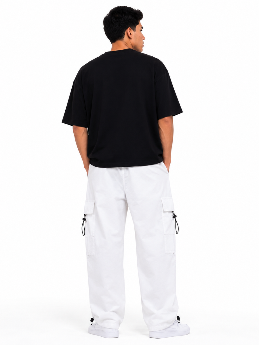 Pantalón Parachute Blanco — Tela Mojada | Regulador en Bota | Cargo | Hombre | ENKI