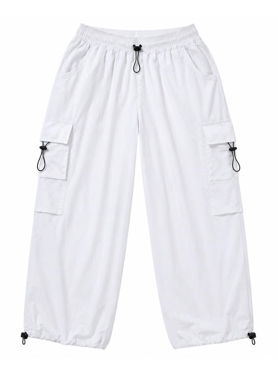 Pantalón Parachute Blanco — Tela Mojada | Regulador en Bota | Cargo | Hombre | ENKI
