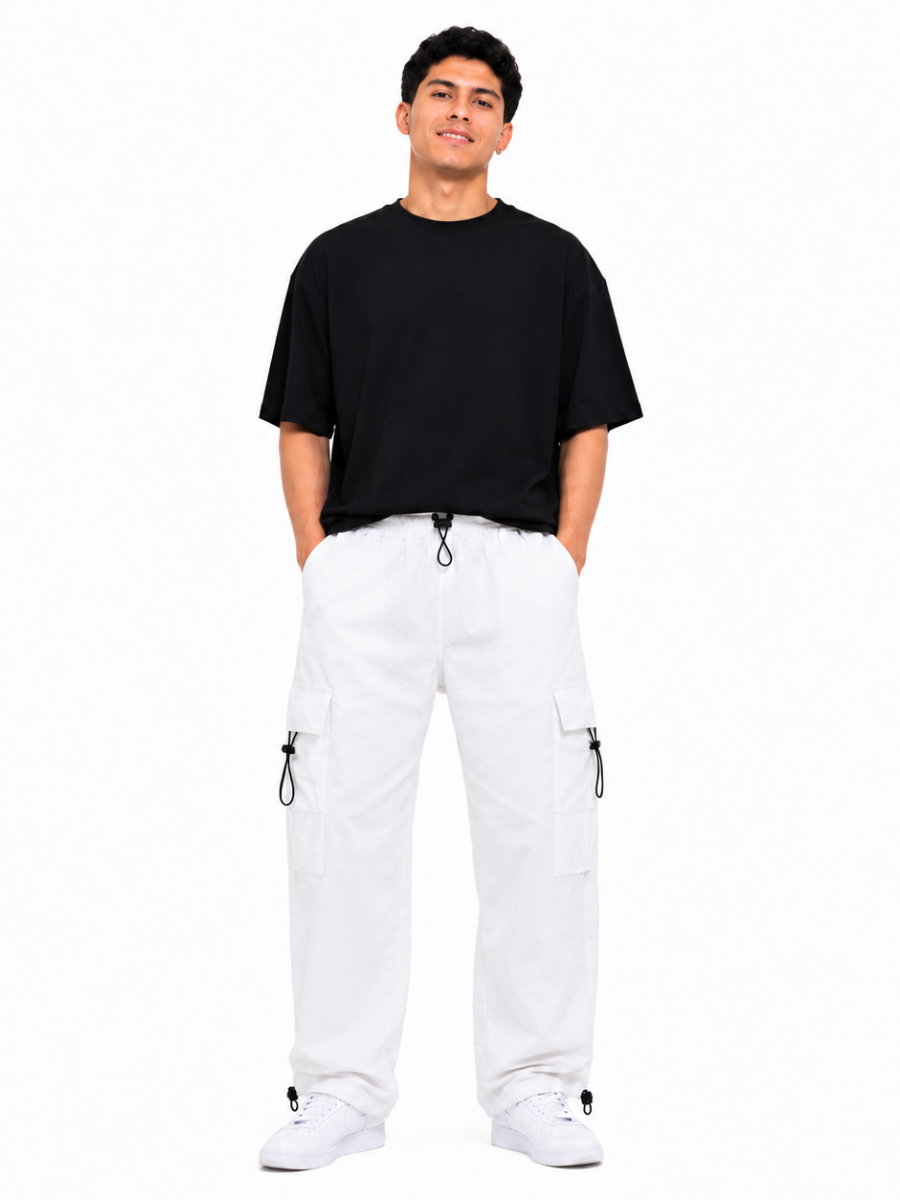 Pantalón Parachute Blanco — Tela Mojada | Regulador en Bota | Cargo | Hombre | ENKI