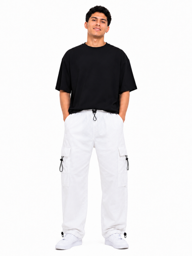 Pantalón Parachute Blanco — Tela Mojada | Regulador en Bota | Cargo | Hombre | ENKI