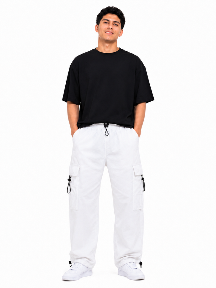 Pantalón Parachute Blanco — Tela Mojada | Regulador en Bota | Cargo | Hombre | ENKI