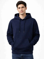 Polera Hoodie Hombre Azul Navy Franela Premium Casual Urbano