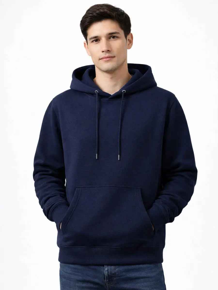 Polera Hoodie Hombre Azul Navy Franela Premium Casual Urbano