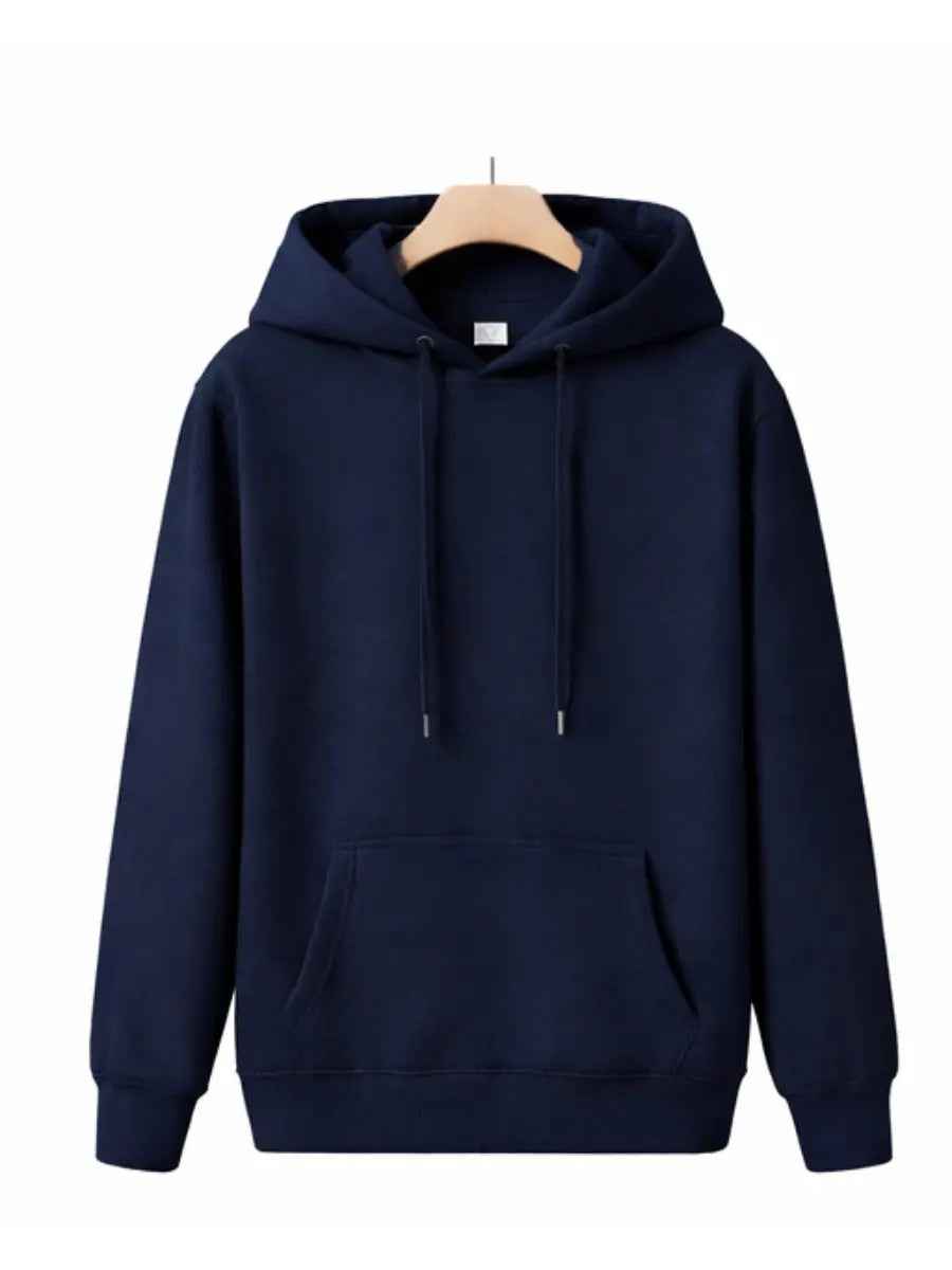Polera Hoodie Hombre Azul Navy Franela Premium Casual Urbano