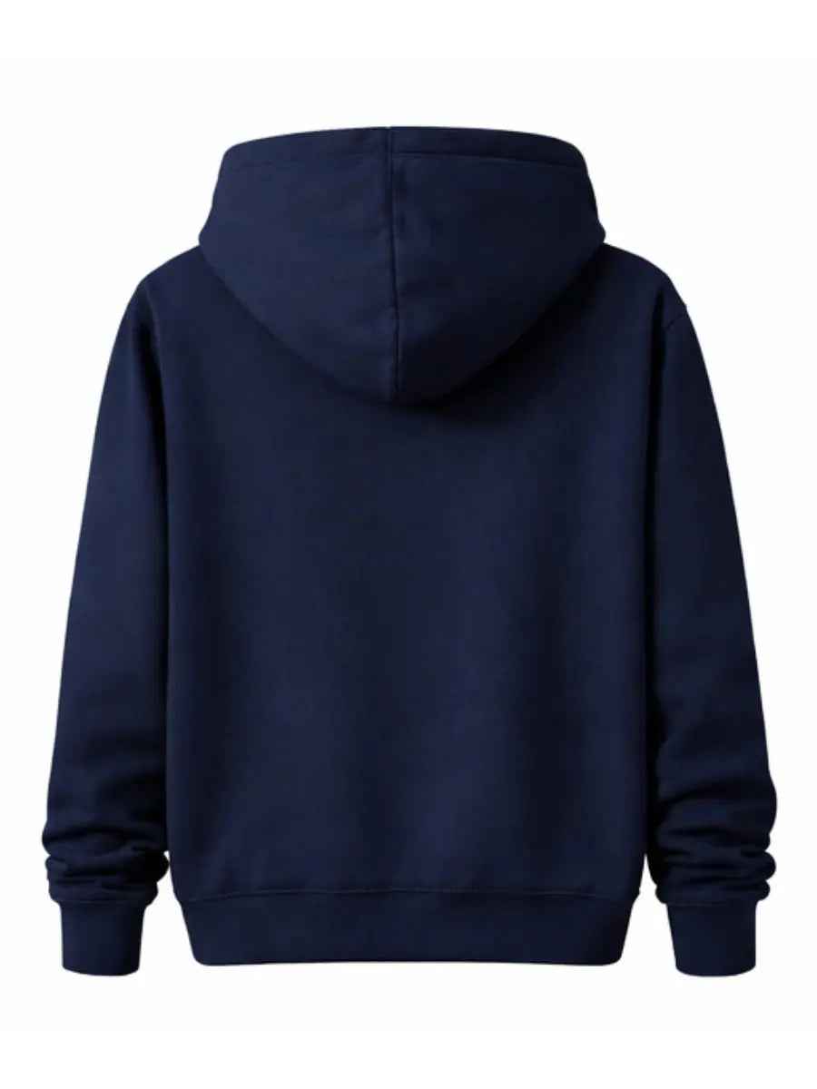 Polera Hoodie Hombre Azul Navy Franela Premium Casual Urbano