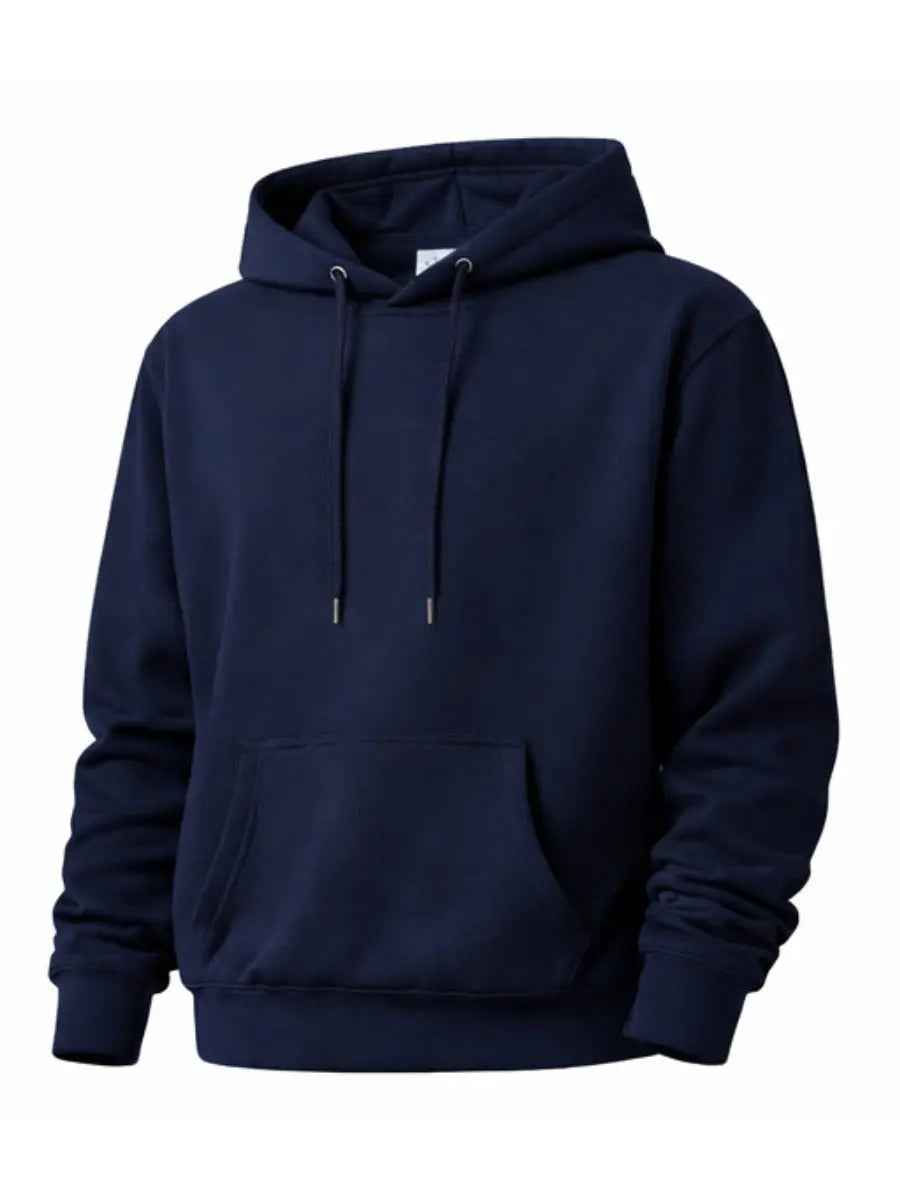 Polera Hoodie Hombre Azul Navy Franela Premium Casual Urbano