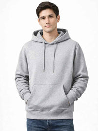 Polera Hoodie Hombre Gris Melange Franela Premium Casual Urbano