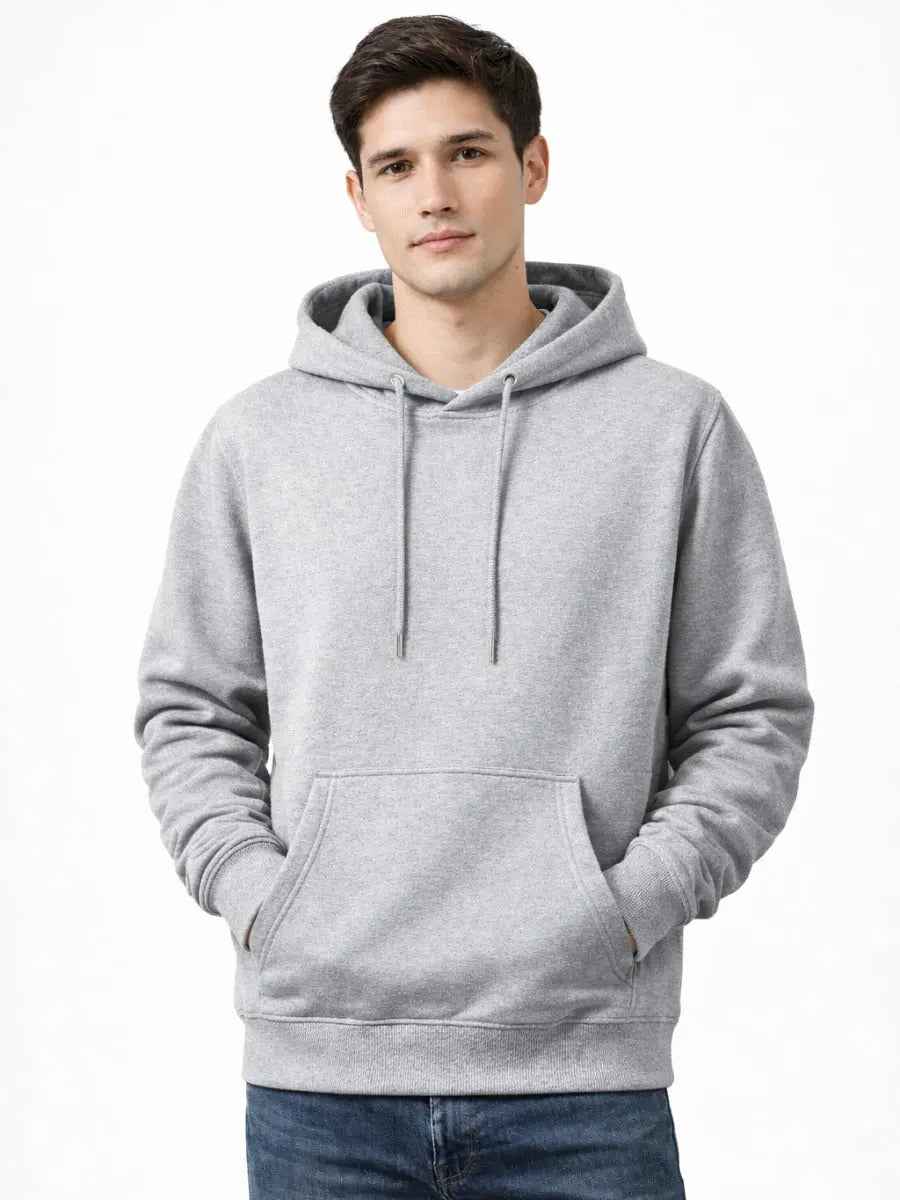 Polera Hoodie Hombre Gris Melange Franela Premium Casual Urbano