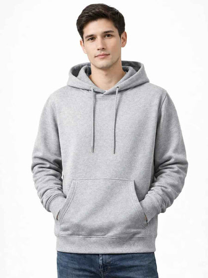 Polera Hoodie Hombre Gris Melange Franela Premium Casual Urbano