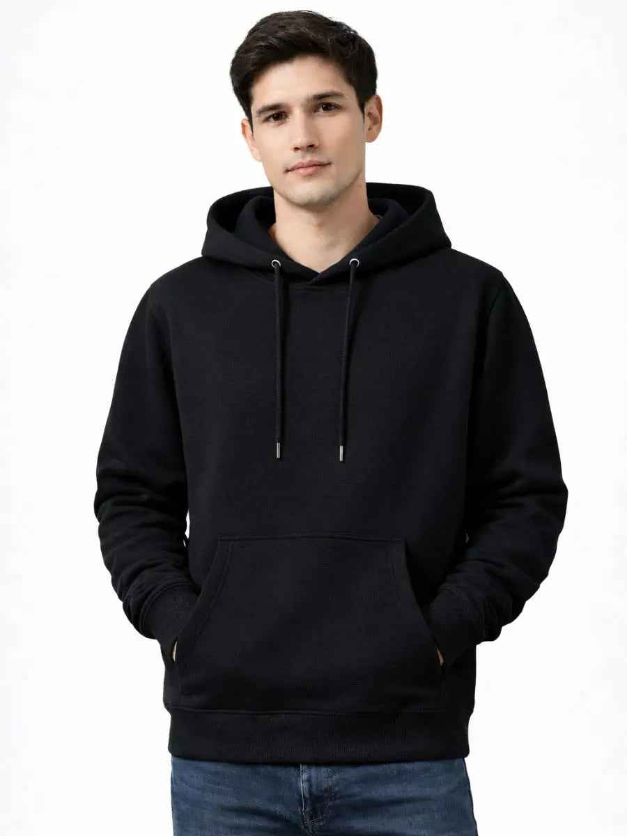 Polera Hoodie Hombre Negra Franela Premium Básico Urbano