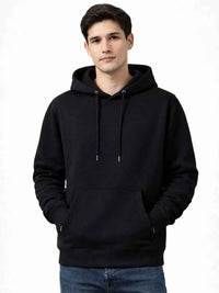 Polera Hoodie Hombre Básica Negra Franela Premium Urbano