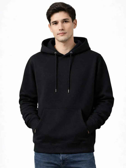 Polera Hoodie Hombre Básica Negra Franela Premium Urbano