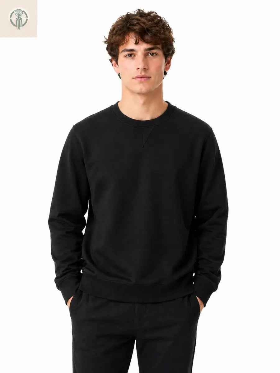 Polera Hombre Negro Algodón Franela Cuello Redondo