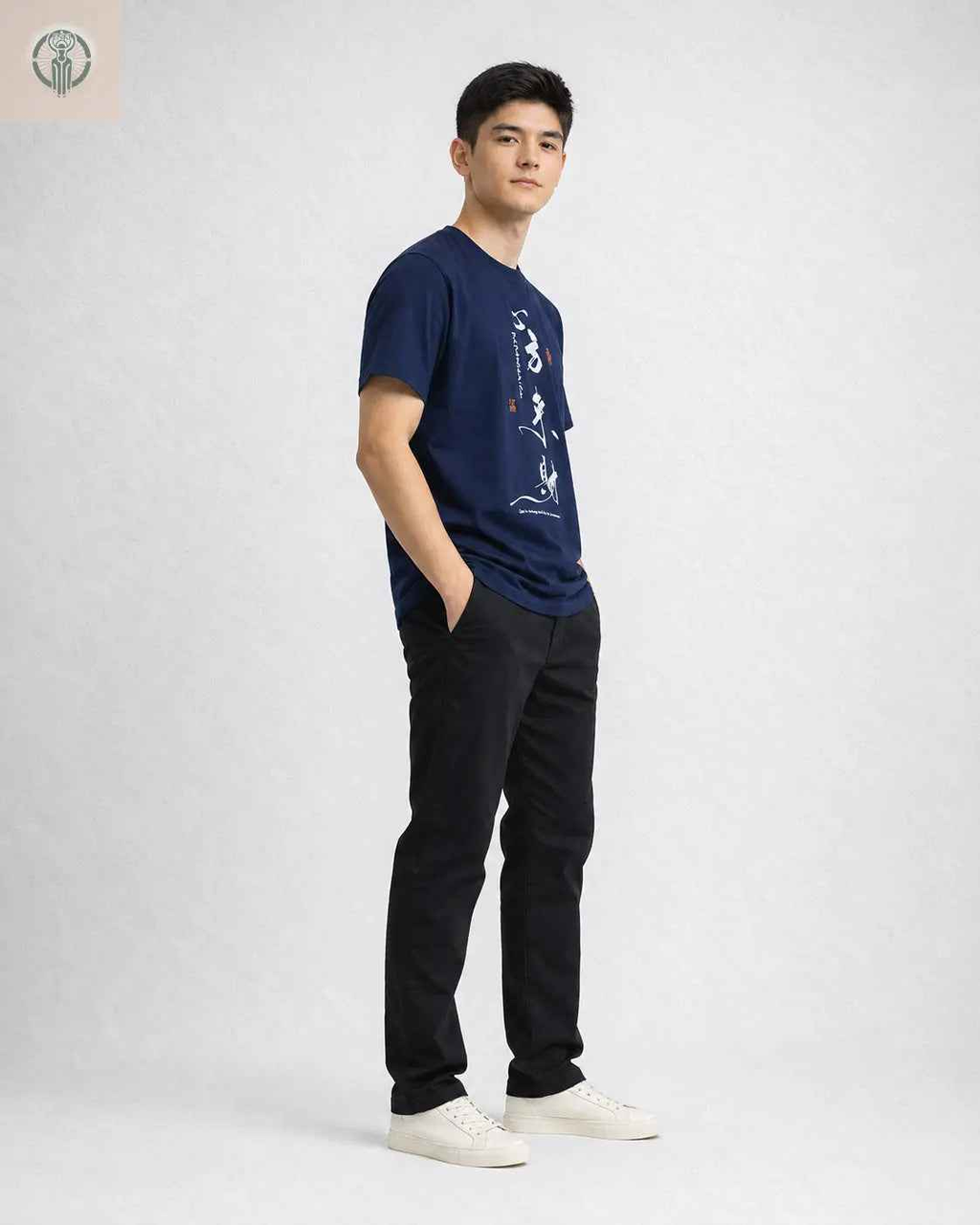 Polo Juvenil Azul Navy Estampado Japonés Algodón Jersey