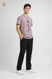 Polo Juvenil Estampado Japonés en Palo Rosa de Algodón Jersey