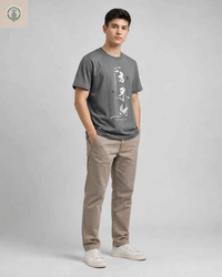 Polo Juvenil Gris Estampado Japonés de Algodón Jersey para Jóvenes