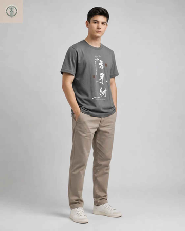 Polo Juvenil Gris Estampado Japonés de Algodón Jersey para Jóvenes