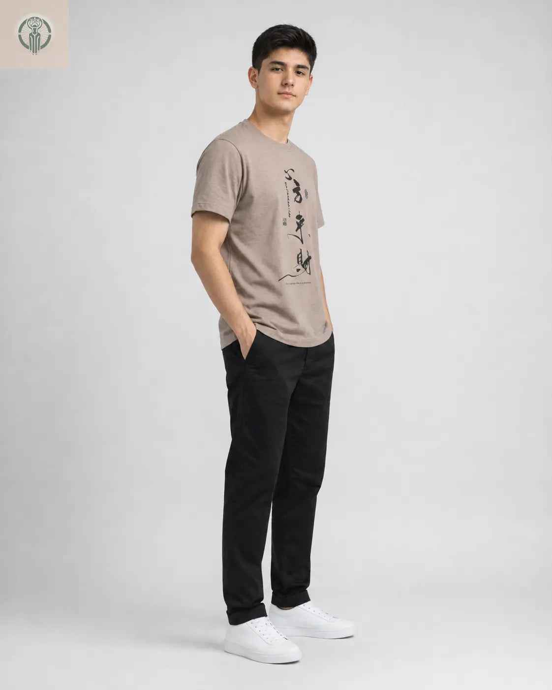 Polo Juvenil Beige Estampado Japonés Algodón Jersey