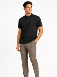 Polo Cuello Mao Negro Algodón Jersey Hombre