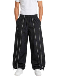 Pantalón Parachute Oversized Hombre Wide Leg Pierna Ancha Negro Tela Mojada