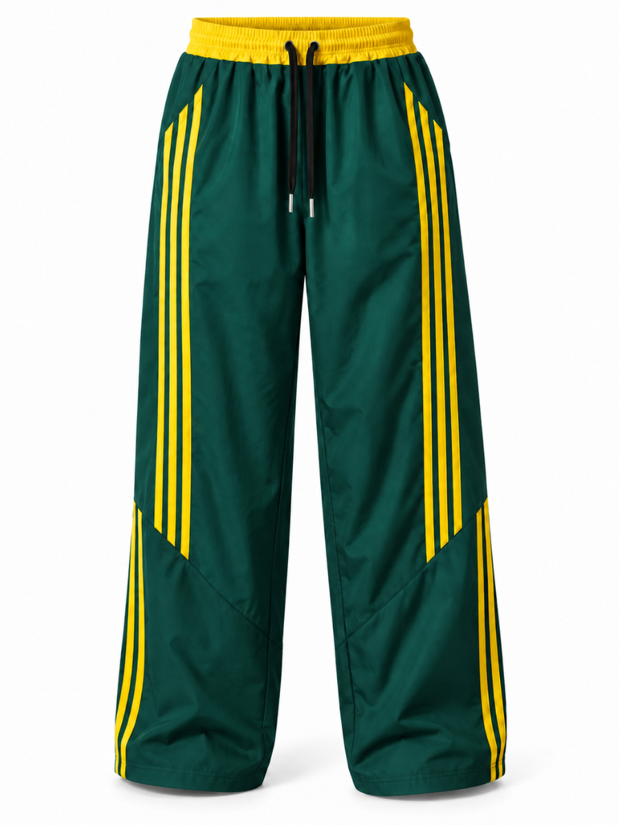 Pantalón Deportivo Parachute Tela Nova Hombre Verde Amarillo | Franjas Bicolor | ENKI ModaStyle