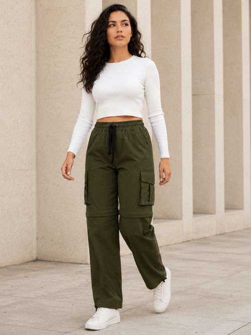 3Pack Pantalón Cargo Convertible para Mujer | Parachute Negro Hueso Verde
