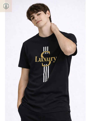 Polo Hombre Lujo Negro Algodón Jersey Cuello Redondo