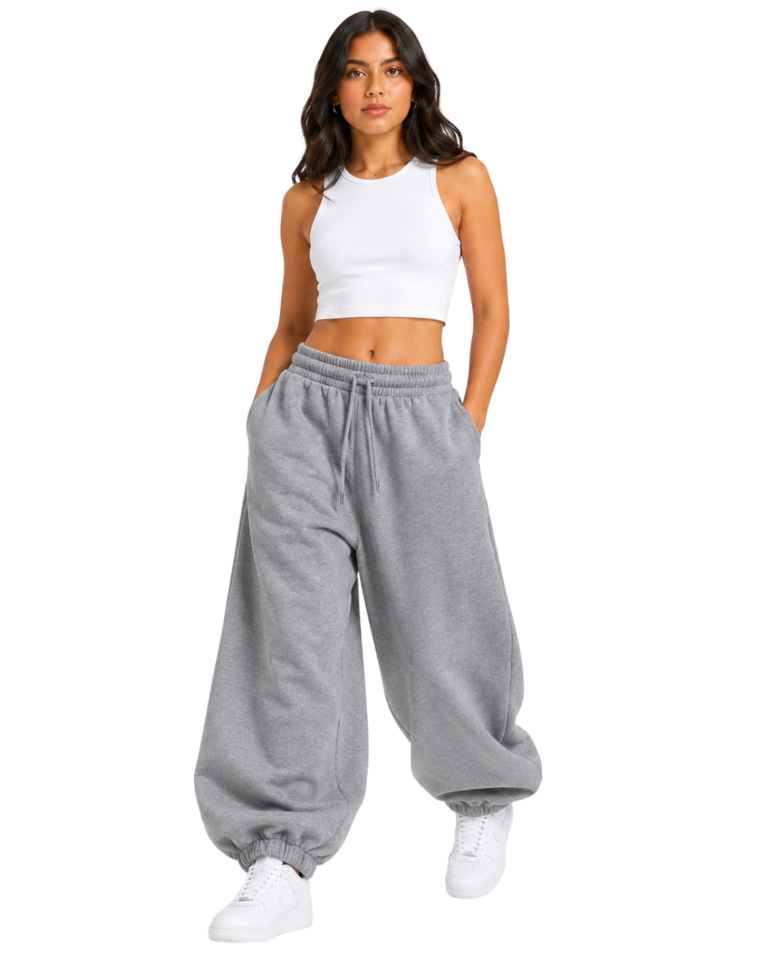 Jogger Oversized Mujer Gris Melange Franela Deli