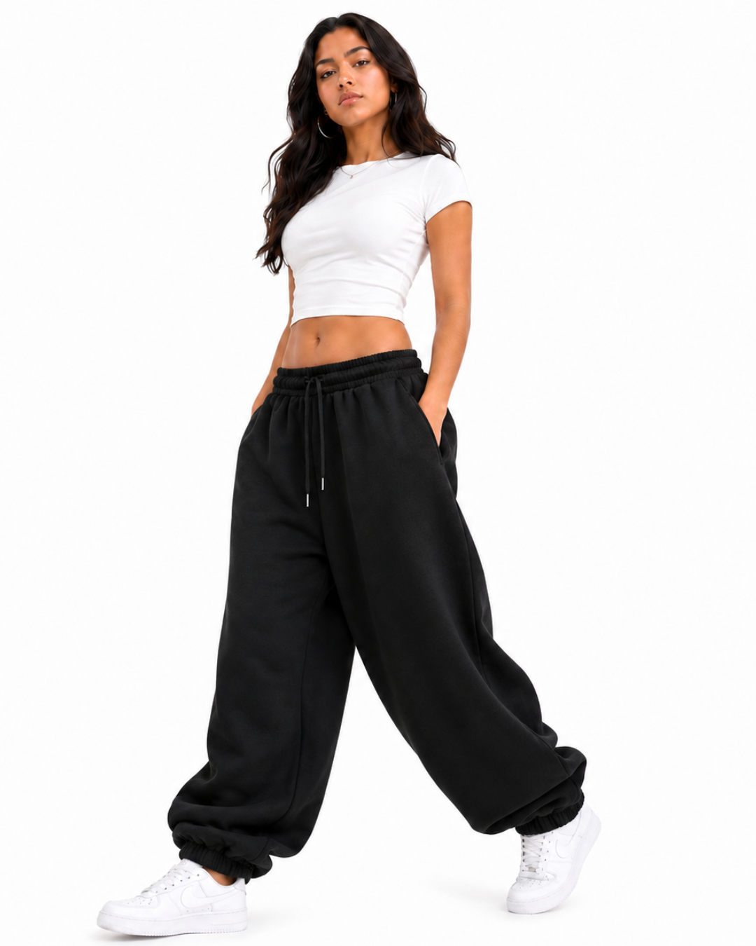 Jogger Oversized Mujer Negro Franela Deli