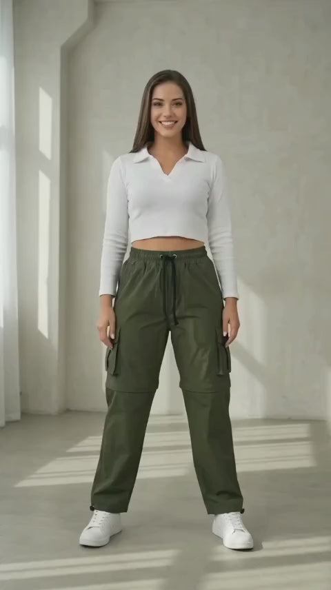 Pantalón Cargo Convertible Mujer Negro | Tela Mojada 2 en 1