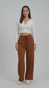 Pantalón Palazzo Mujer Franela Cintura Elástica para un Estilo Cómodo y Chic 2